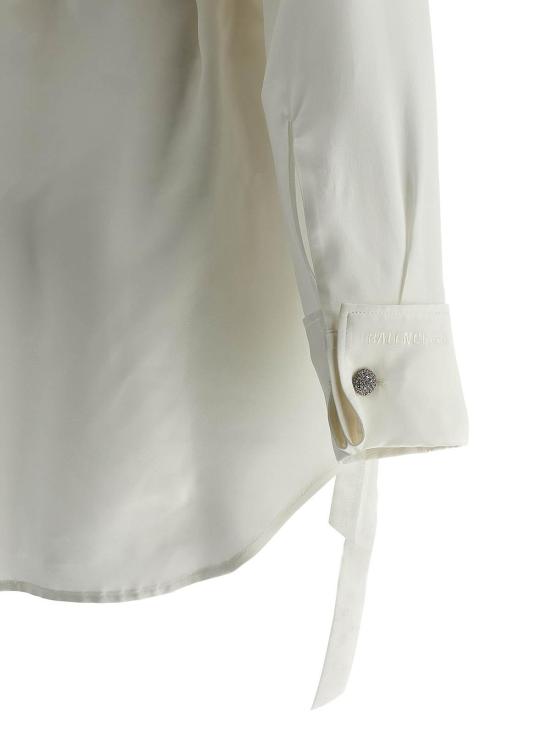 26SS 발렌시아가 바이오테크 실크 새틴 랩 셔츠 857842TTN149002 White - BALENCIAGA