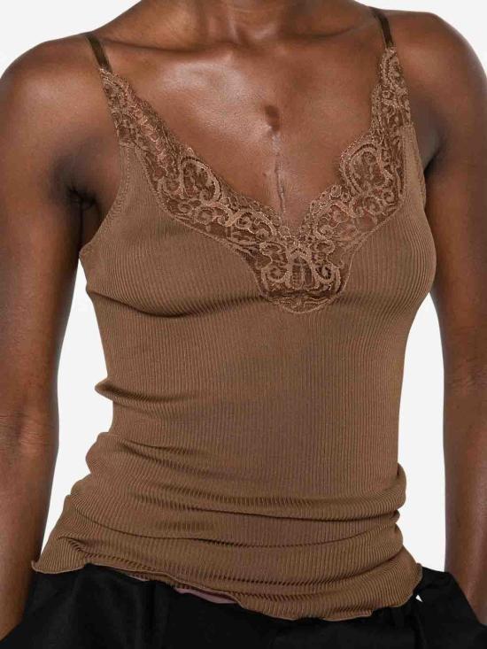 26SS 생로랑 레이스드 탱크탑 796843Y37SM2574 Brown - SAINT LAURENT