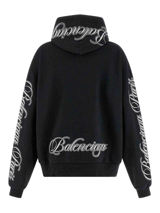 26SS 발렌시아가 커시브 오버사이즈 후드티셔츠 858143TTVM86552 Black - BALENCIAGA
