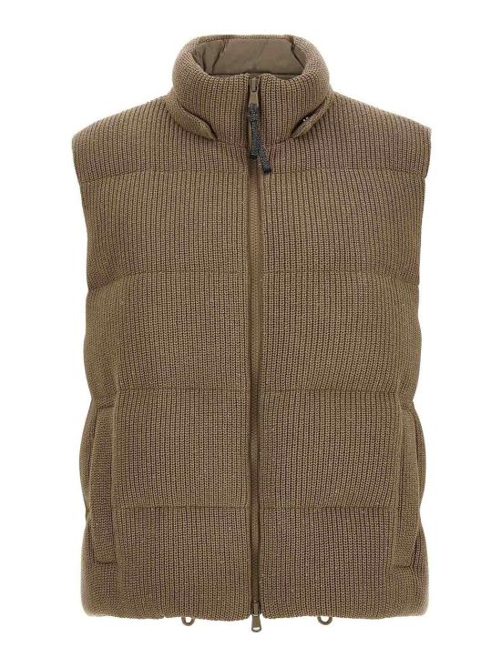 26SS 브루넬로 쿠치넬리 대즐링 코튼 잉글리시 립 니트 다운 베스트 M0DVT2142CVB14 Brown - BRUNELLO CUCINELLI