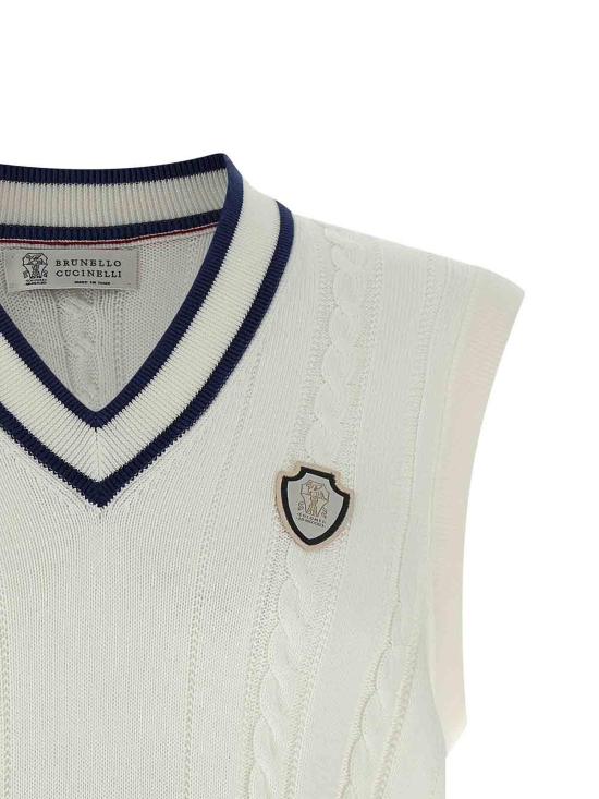 26SS 브루넬로 쿠치넬리 케이블 니트 베스트 M28707917TCGE43 White - BRUNELLO CUCINELLI