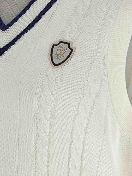 26SS 브루넬로 쿠치넬리 케이블 니트 베스트 M28707917TCGE43 White - BRUNELLO CUCINELLI