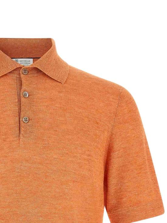 26SS 브루넬로 쿠치넬리 린넨 코튼 니트 폴로 셔츠 M2L00315C7859 Orange - BRUNELLO CUCINELLI
