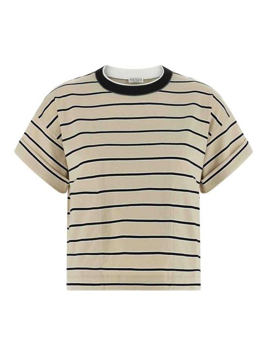 26SS 브루넬로 쿠치넬리 반팔 티셔츠 MQ984ES810C7041 Beige