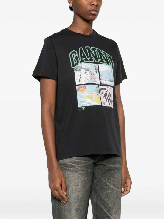 26SS 가니 코튼 저지 베어 코믹 테디 티셔츠 A1050070252 Black - GANNI