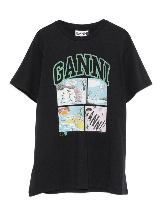 26SS 가니 코튼 저지 베어 코믹 테디 티셔츠 A1050070252 Black