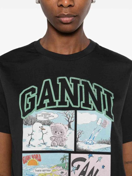 26SS 가니 코튼 저지 베어 코믹 테디 티셔츠 A1050070252 Black - GANNI