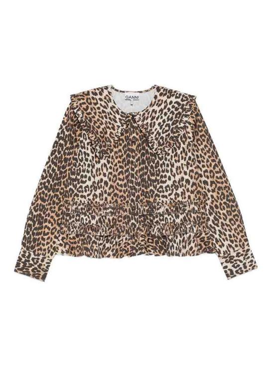 26SS 가니 레오파드 프린트 러플 셔프 A1040119859 Brown