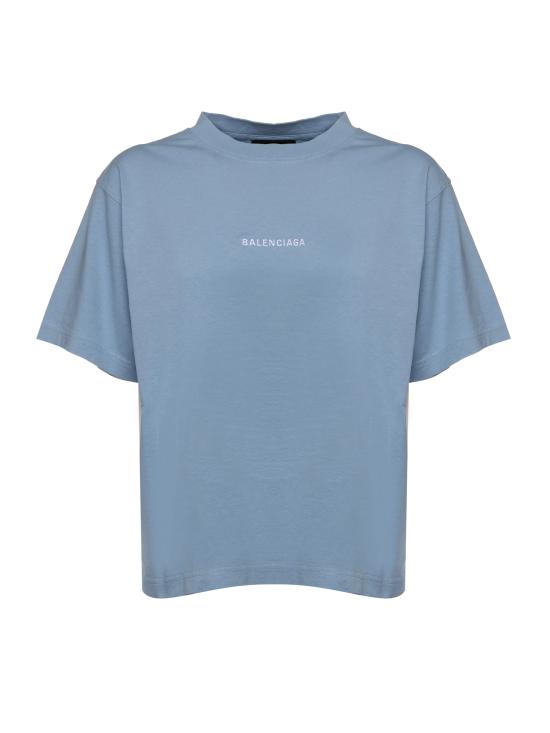 25FW 발렌시아가 백 미디엄 핏 티셔츠 850990 TTVJ14773 LIGHT BLUE WHITE