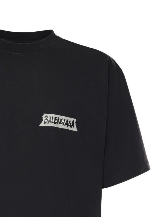 25FW 발렌시아가 마스킹 테이프 티셔츠 미디움 핏 764235 TTVL61041 Black - BALENCIAGA