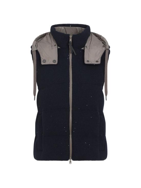 26SS 브루넬로 쿠치넬리 대즐링 코튼 잉글리시 립 니트 다운 베스트 M0DVT2142 CYH30 Blue