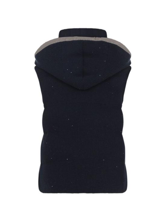 26SS 브루넬로 쿠치넬리 대즐링 코튼 잉글리시 립 니트 다운 베스트 M0DVT2142 CYH30 Blue - BRUNELLO CUCINELLI