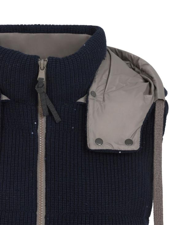 26SS 브루넬로 쿠치넬리 대즐링 코튼 잉글리시 립 니트 다운 베스트 M0DVT2142 CYH30 Blue - BRUNELLO CUCINELLI