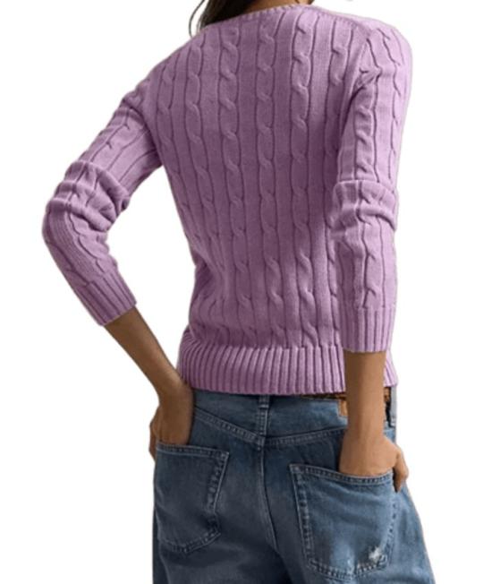 26SS 폴로 랄프로렌 포니 로고 피마코튼 케이블 니트 스웨터 211971869 Purple - POLO RALPH LAUREN