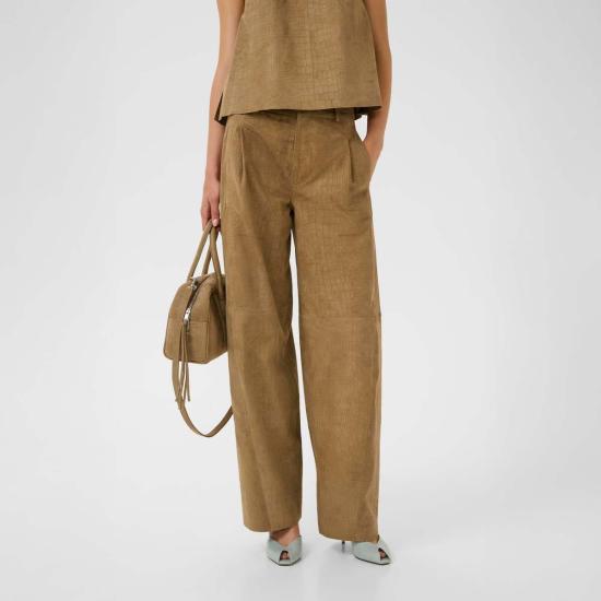  게스투즈 스트레이트 팬츠 Gestuz Estelle 팬츠 탠 스웨이드 - GESTUZ