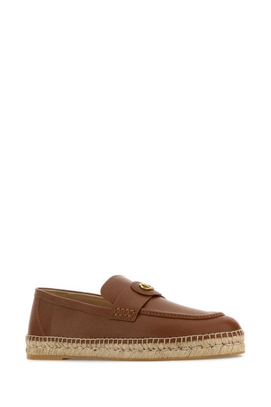  발렌티노 가라바니 샌들 Valentino Garavani 카라멜 가죽 Vlogo Espadrilles 담배 - VALENTINO GARAVANI
