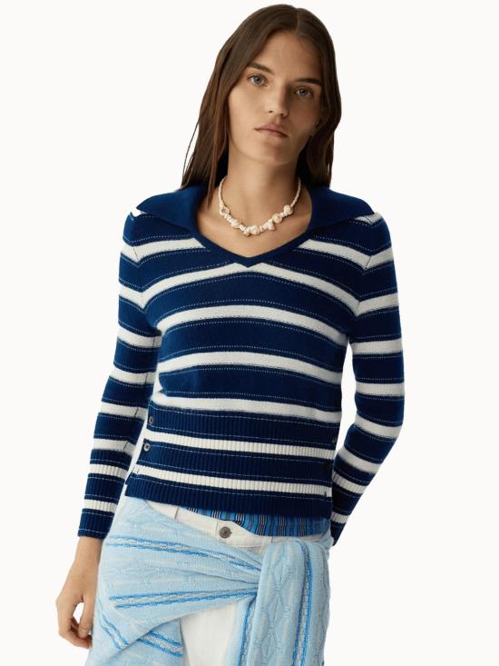  게스트 인 레지던스 긴팔 티셔츠 포트 폴로 탑 네이비 콤보 - GUEST IN RESIDENCE