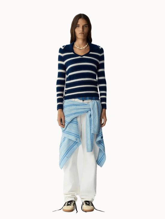  게스트 인 레지던스 긴팔 티셔츠 포트 폴로 탑 네이비 콤보 - GUEST IN RESIDENCE