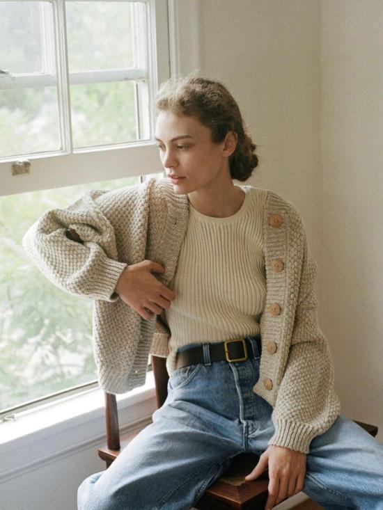  울 하이드 가디건 박스 봄버 카디건