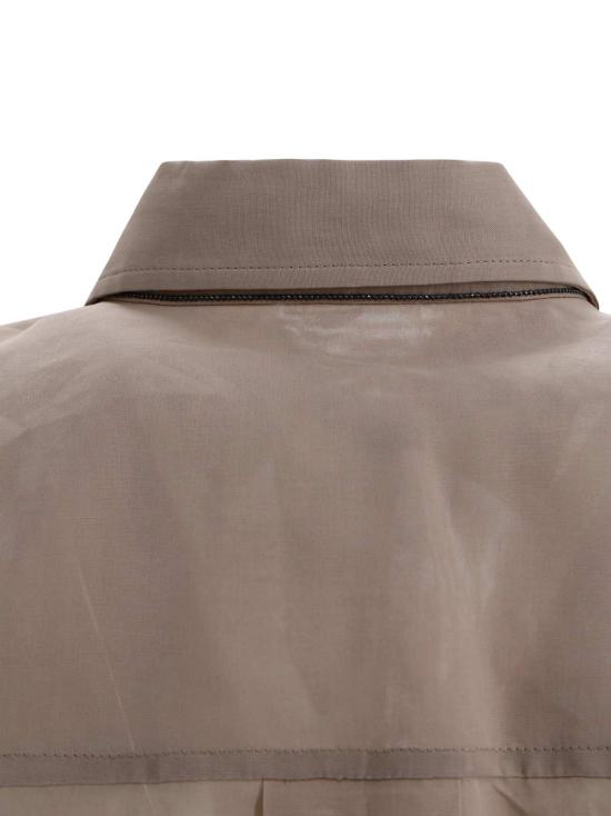  브루넬로 쿠치넬리 블라우스 시어 실크 셔츠, 러플 디테일, 커피색 - BRUNELLO CUCINELLI