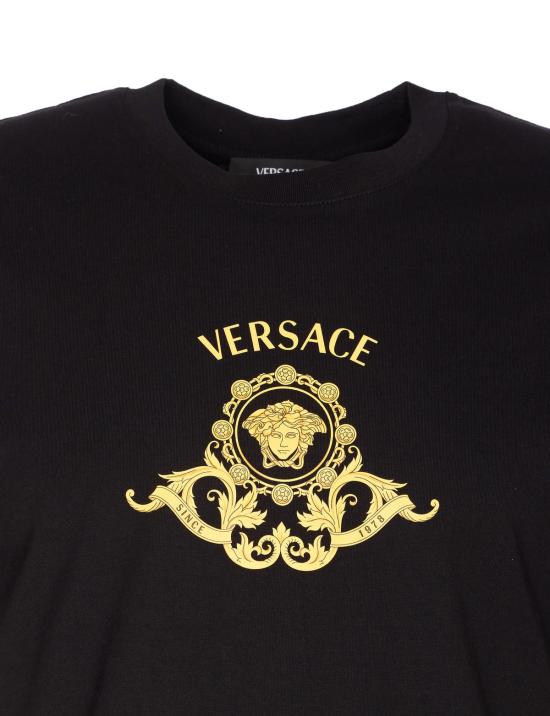  베르사체 반팔 티셔츠 영웅의 전당 문장 그래픽 티셔츠 블랙 - VERSACE