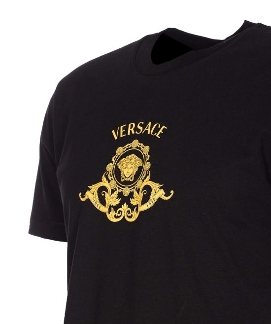  베르사체 반팔 티셔츠 영웅의 전당 문장 그래픽 티셔츠 블랙 - VERSACE
