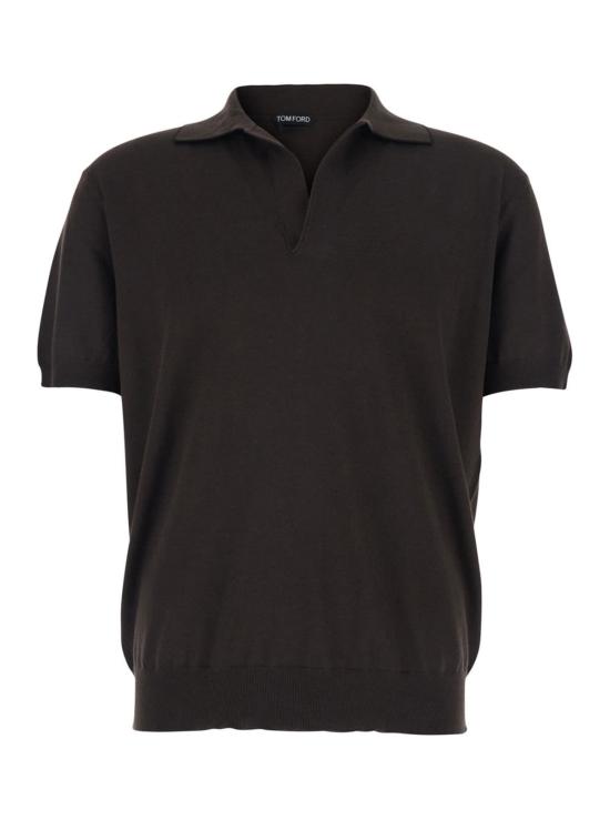  톰포드 폴로 티셔츠 톰 포드 브이넥 코튼/실크 폴로 셔츠 브라운