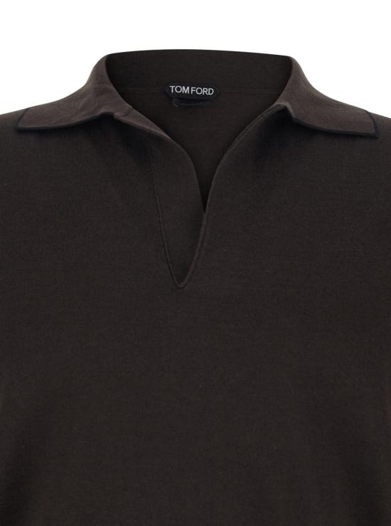 톰포드 폴로 티셔츠 톰 포드 브이넥 코튼/실크 폴로 셔츠 브라운 - TOMFORD