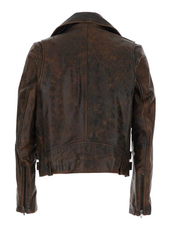  디젤 가죽 자켓 L Eon 가죽 바이커 재킷 브라운 - DIESEL
