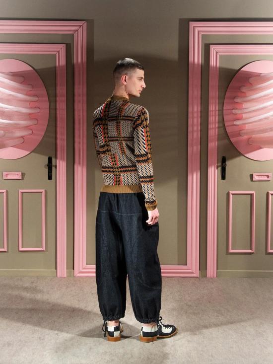  헨릭 빕스코브 스웨터 Henrik Vibskov 더스크 니트 블라우스 오렌지 믹스 체크 - HENRIK VIBSKOV