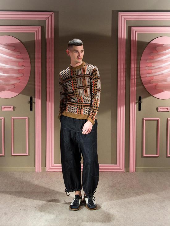  헨릭 빕스코브 스웨터 Henrik Vibskov 더스크 니트 블라우스 오렌지 믹스 체크 - HENRIK VIBSKOV