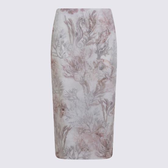  막스마라 미디 스커트 멀티컬러 실크  화이트