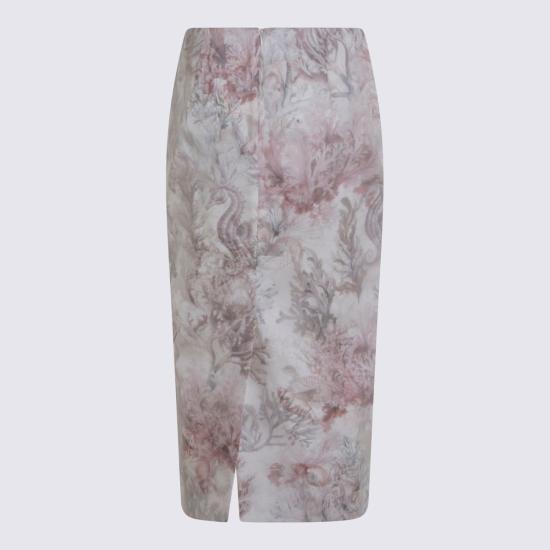  막스마라 미디 스커트 멀티컬러 실크  화이트 - MAX MARA