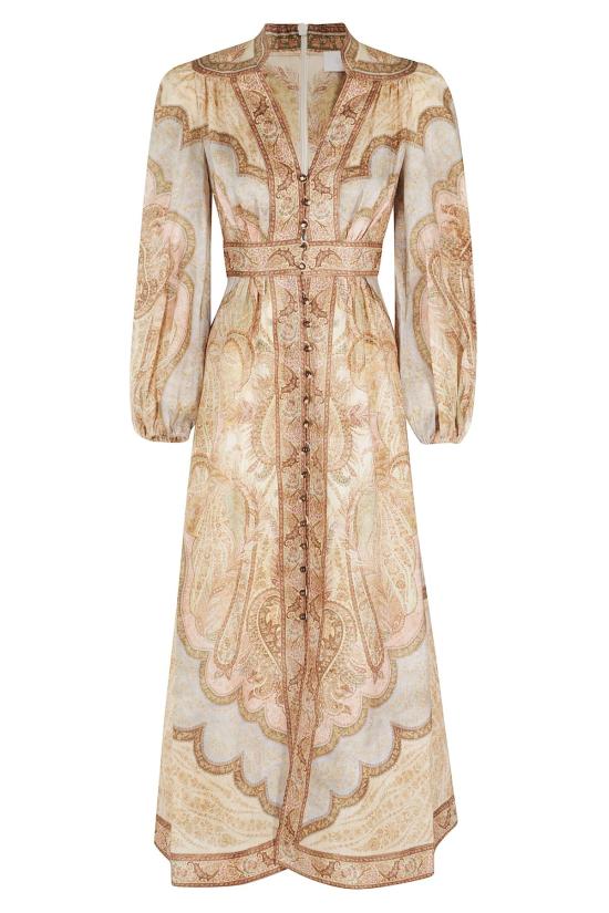  짐머만 미디 원피스 원더러스트 플런지 미디 드레스 태피스트리 멀티