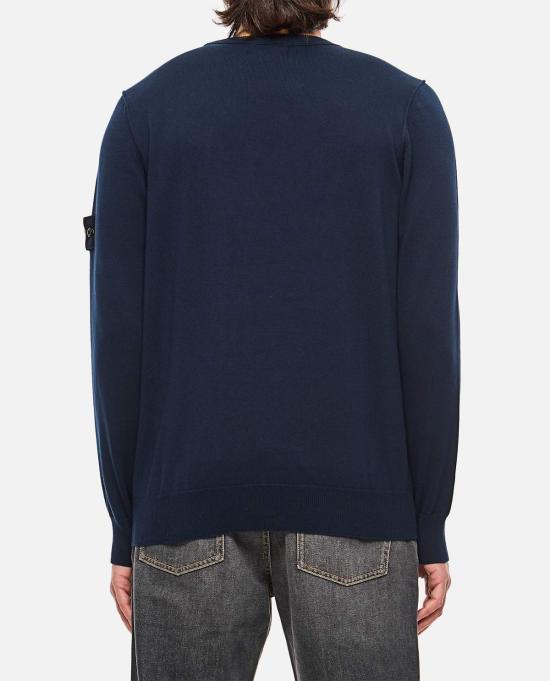  스톤 아일랜드 스웨터 로고 배지 코튼 풀오버  (블루) - STONE ISLAND