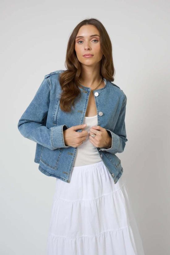  센트럴 파크 웨스트 데님 자켓 칼라리스 데님 재킷