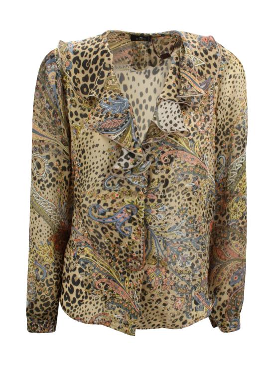  에트로 블라우스 애니멀 프린트 실크 셔츠 (다크 브라운)