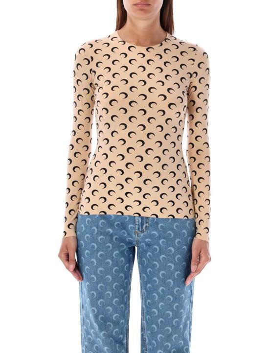  마린세르 긴팔 티셔츠 마린 세르 문 라운드넥 세컨드 스킨 탑 탠 블랙 문