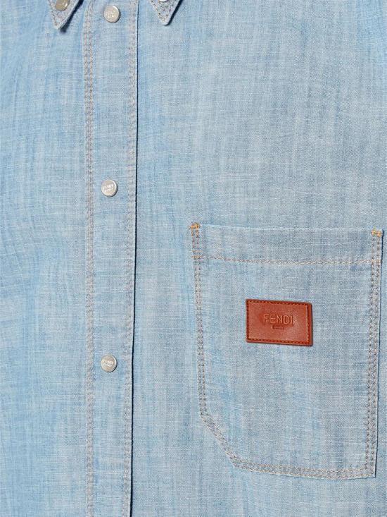 25FW 펜디 샴브레이 반소매 셔츠 FS1321AUWX F0LQ0 Blue - FENDI