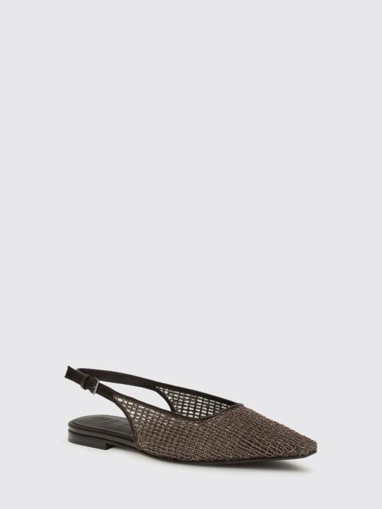 26SS 브루넬로 쿠치넬리 레더 프레셔스 네트 자수 슬링백 플랫 MZGAC3206 C8279 Dark - BRUNELLO CUCINELLI