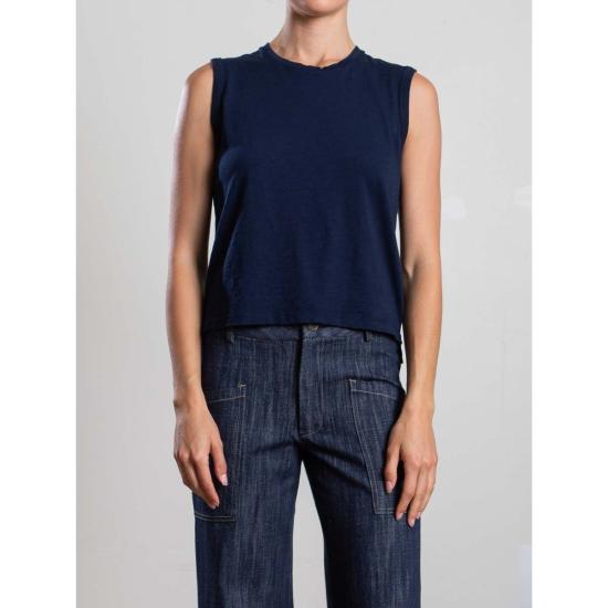  파라오 민소매 티셔츠 아바 탱크 수피마 슬럽 탱크 미드나잇