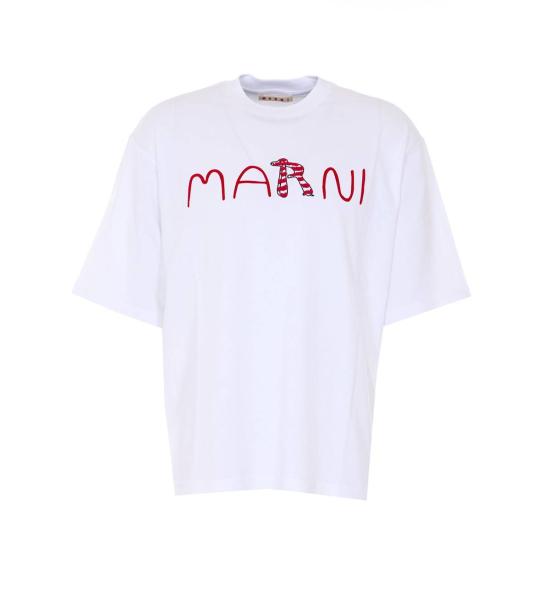  마르니 반팔 티셔츠 마니 애니멀 알파벳 티셔츠 화이트