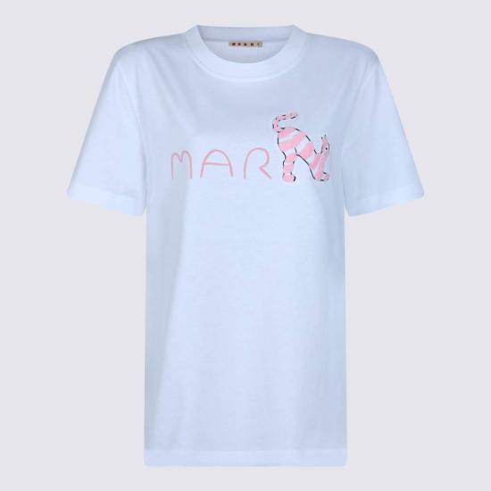  마르니 반팔 티셔츠 마니 코튼 티셔츠 릴리 화이트