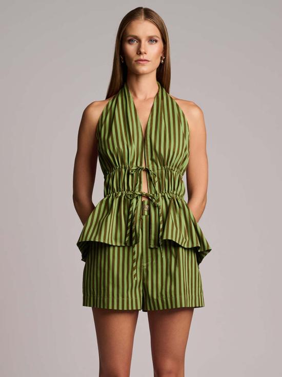  헤브론 민소매 티셔츠 아미라  그린 스트라이프 - HEVRON