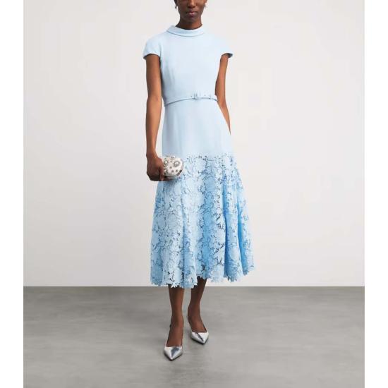  셀프 포트레이트 미디 원피스 크레이프 레이스 미디 드레스 블루 - SELF PORTRAIT