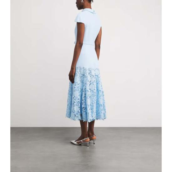  셀프 포트레이트 미디 원피스 크레이프 레이스 미디 드레스 블루 - SELF PORTRAIT