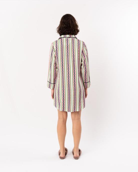  케이티 키메 라운지 웨어 체인 스트라이프 잠옷 셔츠 핑크/그린 - KATIE KIME