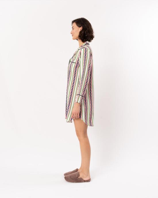  케이티 키메 라운지 웨어 체인 스트라이프 잠옷 셔츠 핑크/그린 - KATIE KIME