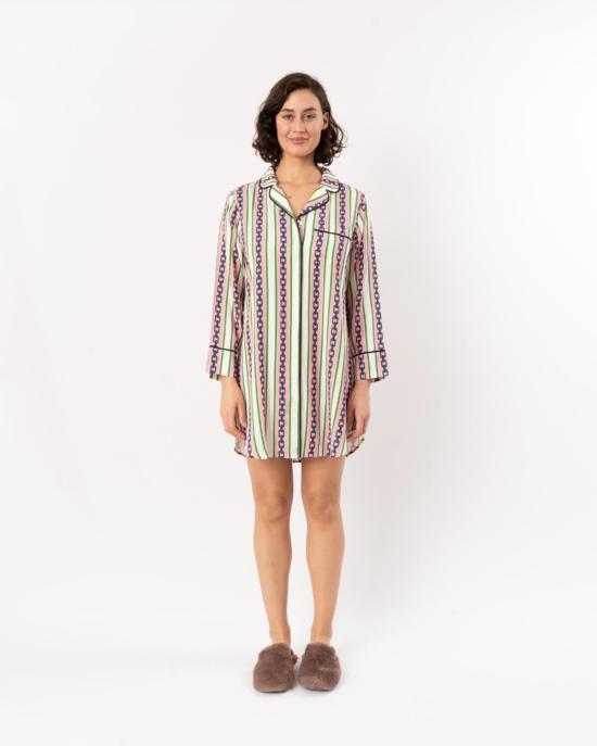  케이티 키메 라운지 웨어 체인 스트라이프 잠옷 셔츠 핑크/그린