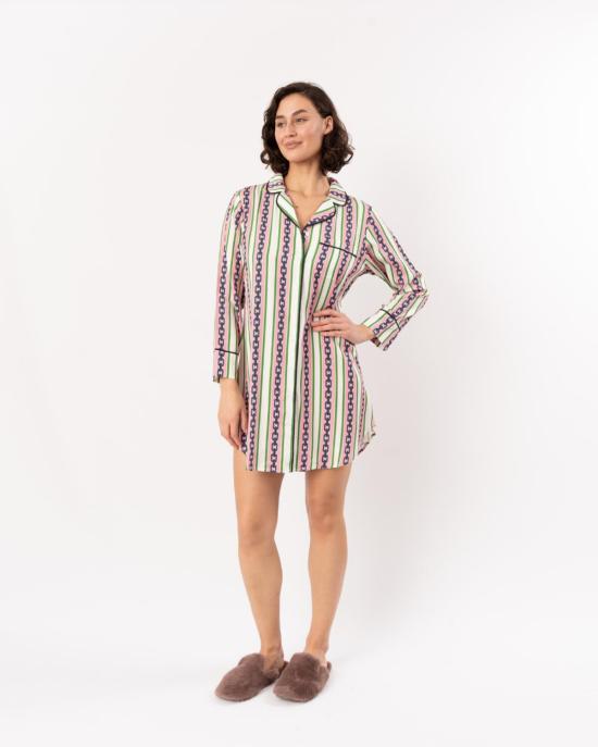  케이티 키메 라운지 웨어 체인 스트라이프 잠옷 셔츠 핑크/그린 - KATIE KIME